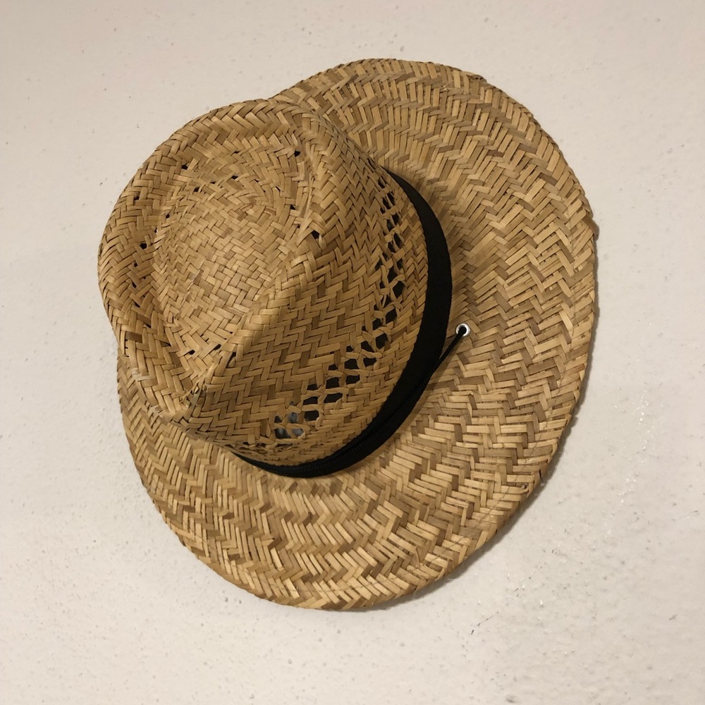 Straw Hat With Adjustable Laces And Black Trim